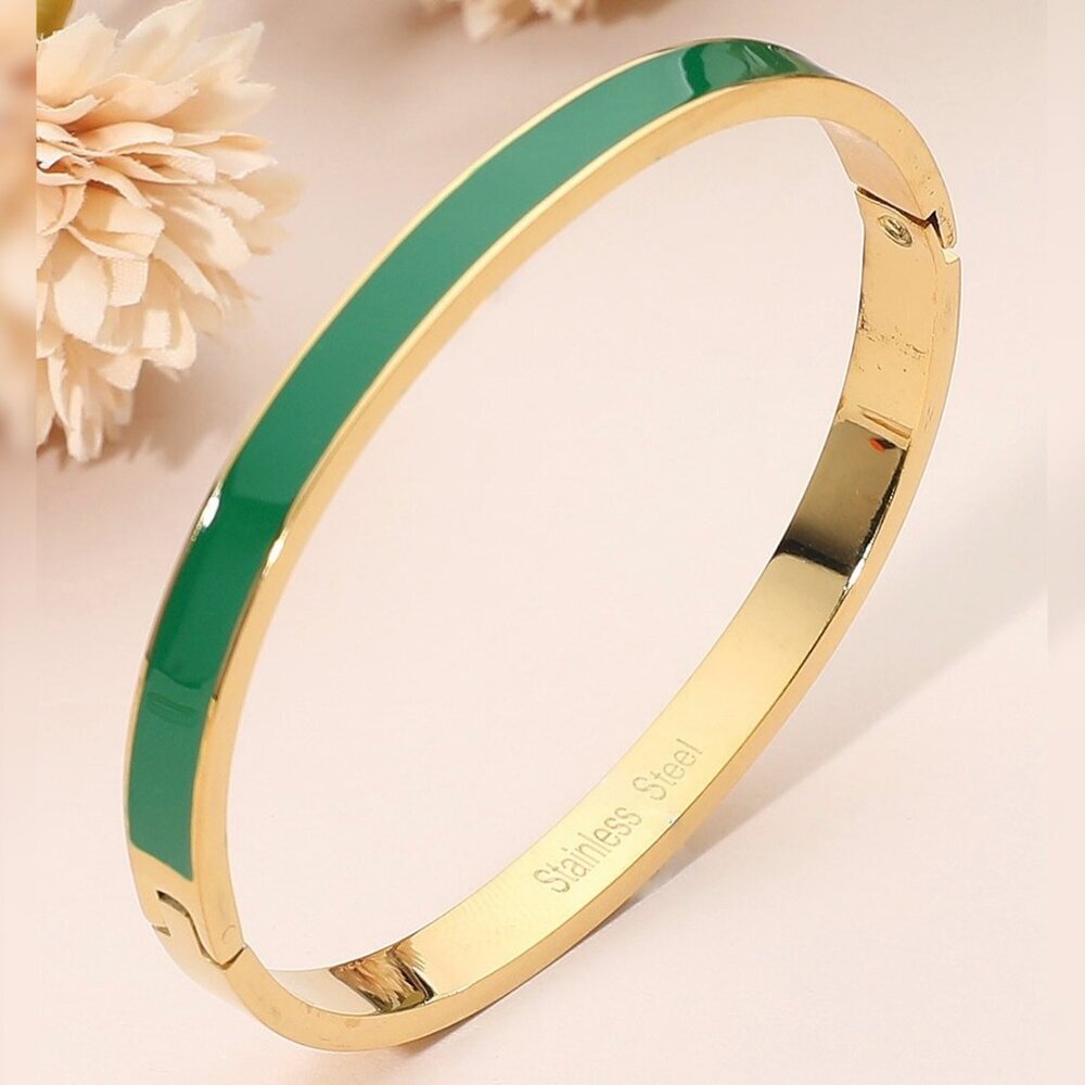 Stainless Steel Green Bangle Bracelet